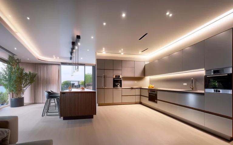 Cocina moderna con electrodomésticos integrados en el diseño.