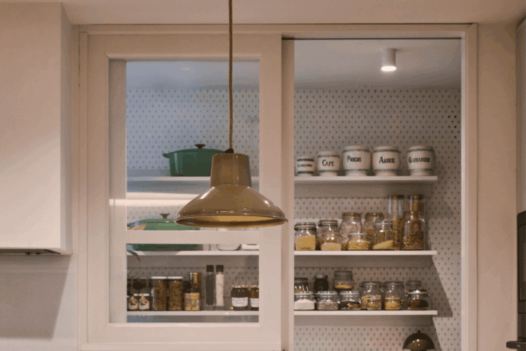 Vitrinas de madera integradas en una cocina de diseño fabricada a medida.