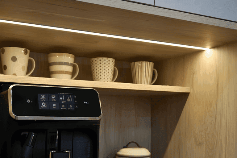 Detalle de la veta natural de la madera en muebles de cocina fabricados a medida
